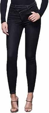 Good American Good Waist Skinny Jeans Crossover Pocket Denim Stretch Black 14/32